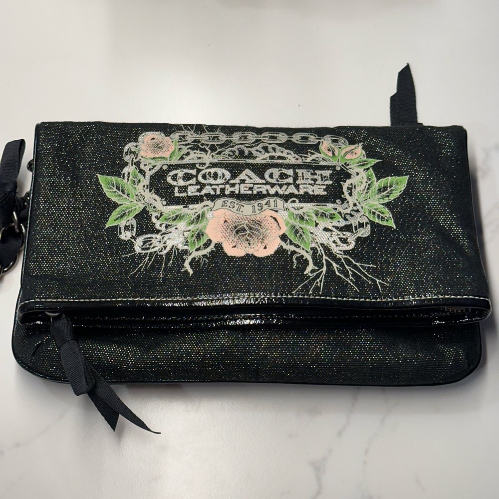 Coach Leatherware RARE Tatoo Black Floral Clutch Wristlet 2009 EUC - Picture 2 of 16